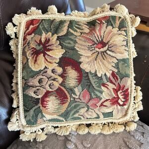 Elegant Floral Tapestry Pillow with Tassels